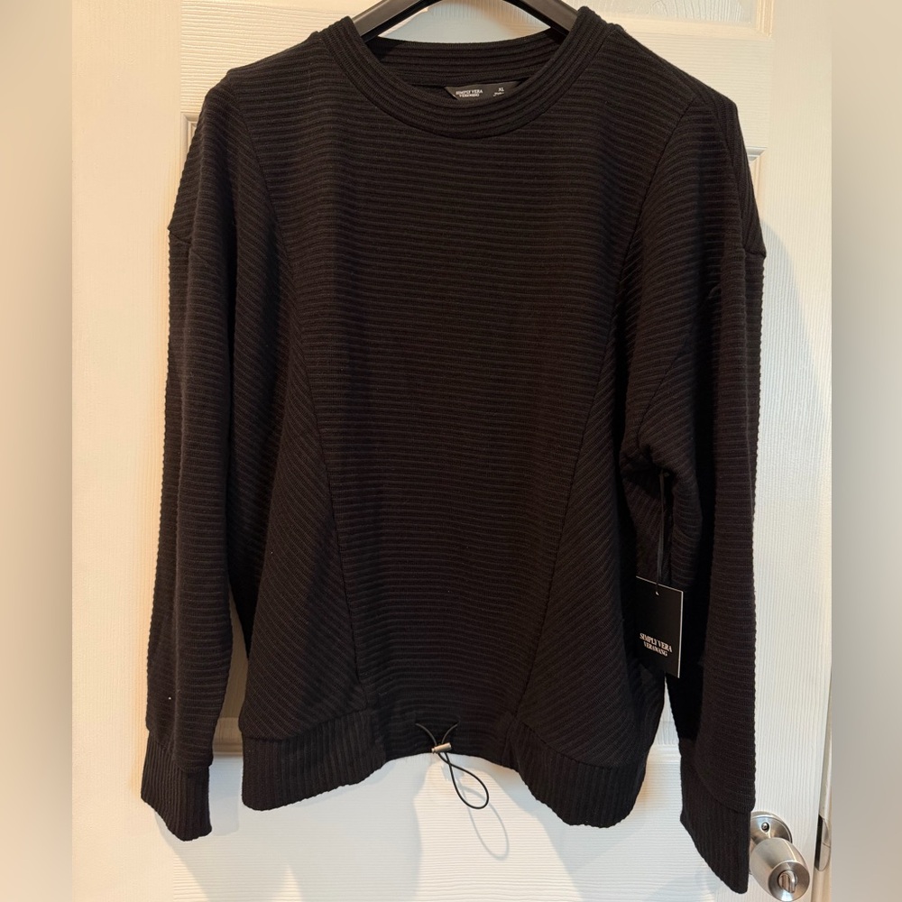 NWT Simply Vera Vera Wang Black Ribbed Crew Neck Sweater, size XL